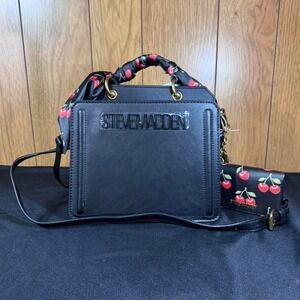 Black Steve Madden cherry print crossbody bag with matching wallet‎ NWT